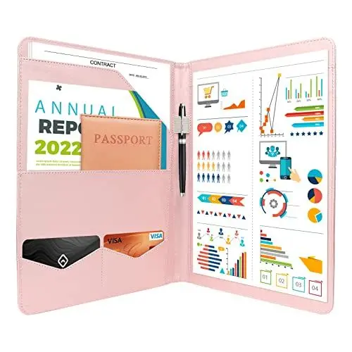 Produktbild: NEWYES Konferenzmappe, A4-Dokumenten-Padfolio, persönlicher Organizer mit Klemmbrett, Dokumentenhülle, Kartenhalter, Taschen für Büroarbeit, Rosa