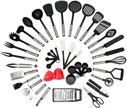 Produktbild: NEXGADGET Küchenhelfer Set, 42 Stücke Küchenzubehör Kochgeschirr aus Edelstahl & Nylon, Küchenutensilien Inkl. Löffel, Turners, Tongs, Schneebesen, Dosenöffner, Schäler, Schaber, Messbecher usw.