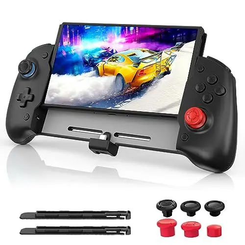Produktbild: NexiGo Gripcon, Verbesserter Switch/Switch OLED Controller für den Handheld-Modus, Ergonomischer Controller für Nintendo Switch OLED mit 6-Achsen-Gyro, Mapping -Funktion, Schwarz