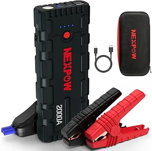 Produktbild: NEXPOW Starthilfe Powerbank, 2000A Spitzenstrom Auto Starthilfe, 12V Tragbarer Batterie Booster mit USB-Schnellladung 3.0 (bis zu 7,0L Benzin oder 6,5L Diesel) Safe Batteriestarter LED-Licht (schwarz)