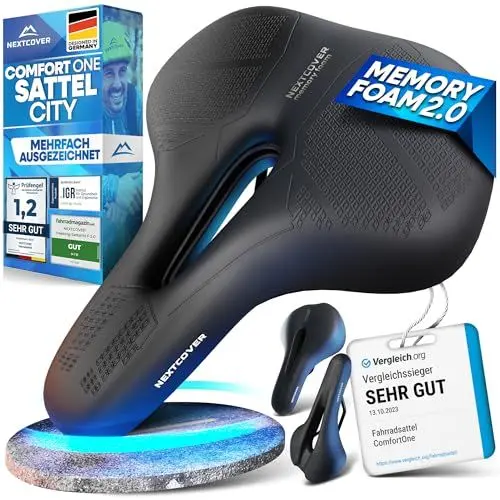 Produktbild: NEXTCOVER® Fahrradsattel - Das Original - mit Memory-Foam 2.0 I maximaler Fahrkomfort I ergonomischer Fahrrad Sattel für Damen & Herren I Fahrradsattel Herren bequem, Sattel Damen bequem weich