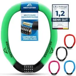Produktbild: NEXTCOVER® Fahrradschloss mit Zahlencode - Das Original - (SAFESECURE) hohe Sicherheit I 5- stelliger Zahlencode, Zahlenschloss Fahrrad Stahl I Bike Lock für E-Bike I Kettenschloss