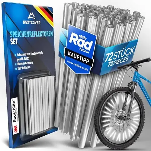 Produktbild: Nextcover® Speichenreflektoren Fahrrad - Das Original - (3M Scotchlite) maximale Sichtbarkeit I StVZO zugelassene Speichen Reflektoren Fahrrad I Fahrrad Reflektoren I Alternative Katzenaugen Fahrrad