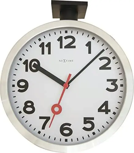 Produktbild: NeXtime 3217 Wanduhr Bahnhofsuhr STATION DOUBLE, zweiseitig, lautlos, rund, aus Glas, Aluminium, ø 38 cm, 44.5 x 38 x 13 cm
