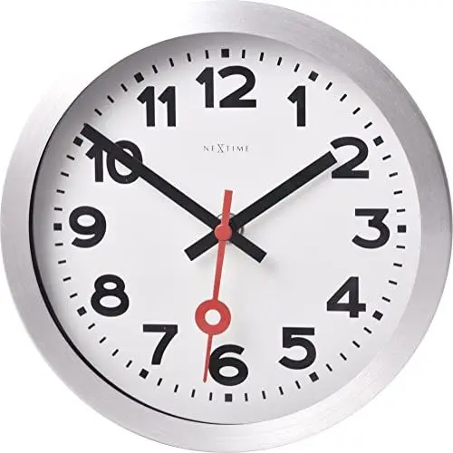Produktbild: NeXtime Designer Wanduhr 3998 Station, Klassische Bahnhofsuhr Aber mini (19 cm), Alu-Gehäuse, Ziffernblatt weiß, Ø 19 cm