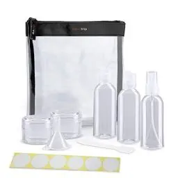 Produktbild: nex|trip Kulturbeutel Transparent + Behälter für Flüssigkeiten Handgepäck - Kosmetiktasche durchsichtig für Flugzeug - Reiseset Kosmetik Beutel - Stickerset