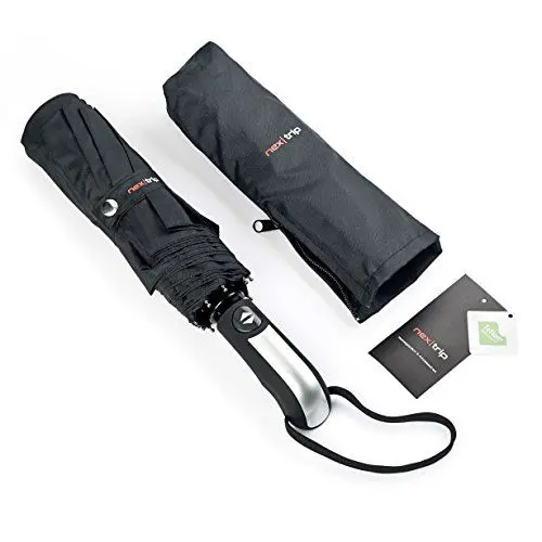 Produktbild: nex|trip Regenschirm Sturmfest - Taschenschirm mit Knopf Automatik - Umbrella Schirm klein - Regenschirm leicht für Damen & Herren - Taschenregenschirm Regenschirme (Schwarz)