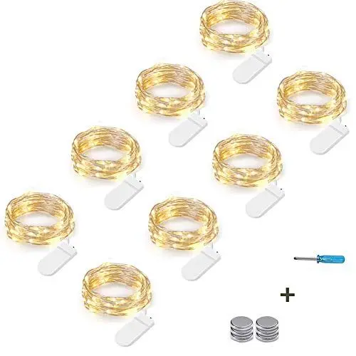 Produktbild: NEXVIN 3 Meter 30 LED Lichterkette Batterie Kupfer Drahtlichterkette Warmweiß, 8er Stück Micro Lichterkette Batteriebetrieben Lichter Flasche Dekoration (Kommen mit 6 Ersatzbatterien)