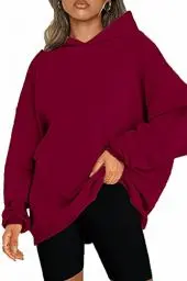 Produktbild: NEYOUQE Damen Pullover Herbst Einfarbig Loose Langarmshirt Damen Fleece Gefüttert Soft Casual Kapuzenpullover Damen Sweatshirt Rot L 44-46