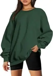 Produktbild: NEYOUQE Pulli Damen Pullover Herbst Langarm Rundhalsausschnitt Sweatshirts für Damen Einfarbige Soft Gefüttert Fleecepullover Damen Tops Grün XL