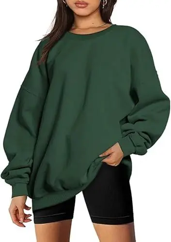 Produktbild: NEYOUQE Pulli Damen Pullover Herbst Langarm Rundhalsausschnitt Sweatshirts für Damen Einfarbige Soft Gefüttert Fleecepullover Damen Tops Grün XL