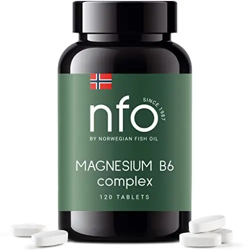 Produktbild: NFO MAGNESIUM B6 (120 Tabletten) Norwegischer Hochdosiert Komplex aus Magnesium, Vitamin B6 und Zink, Zur Regulierung des Nervensystems, der hormonellen Aktivität und der psychischen Funktion