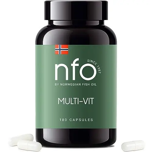 Produktbild: NFO MULTI-VIT ENERGY (180 Hardgel Kapseln) Natürlicher hochdosierter Komplex aus Norwegen Alle Vitamine und Mineralien in unseren Multivitaminen sind für maximale Synergie ausgewogen