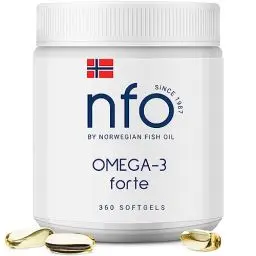 Produktbild: NFO OMEGA 3 FORTE (360 Kapseln) Hergestellt in Norwegen Hochdosiertes Fischöl mit hoher EPA, DHA und Vitamin E Konzentration in Form von Ethylestern Natural Komplex aus frisch gefangenem Wildfisch