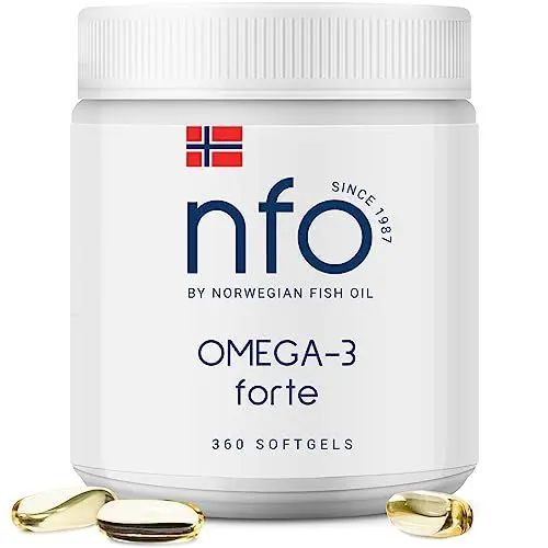 Produktbild: NFO OMEGA 3 FORTE (360 Kapseln) Hergestellt in Norwegen Hochdosiertes Fischöl mit hoher EPA, DHA und Vitamin E Konzentration in Form von Ethylestern Natural Komplex aus frisch gefangenem Wildfisch