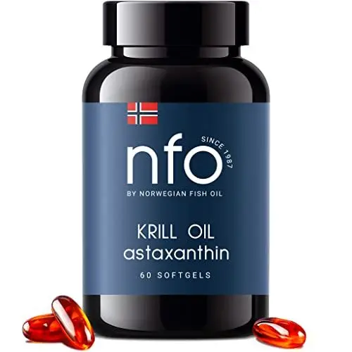 Produktbild: NFO OMEGA 3 KRILL OIL Astaxanthin (60 Kapseln) Hergestellt in Norwegen Hochdosiert Krillöl, mit Fischöl und hochdosiertem EPA & DHA als Astaxanthin & Phospholipide Komplex aus Wildfisch und Krill
