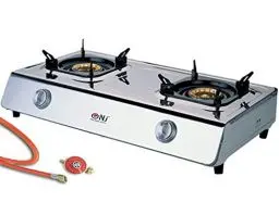 Produktbild: NGB-200 Hochwertiger Edelstahl Gaskocher 2 flammig 9,0 KW LPG Gasherd Campingkocher WOK Hockerkocher inkl. Gasschlauch-Regler-Set