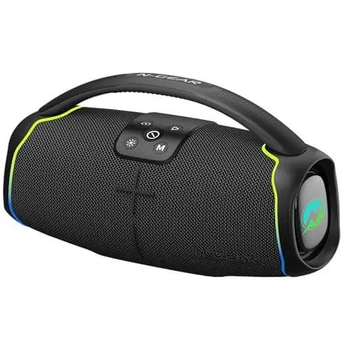 Produktbild: N-Gear NRG 200 Bluetooth Lautsprecher mit Licht und Tragegriff, 200 Watt Musikbox Bluetooth Kabellos, USB oder AUX verbinden mit 2 Handy, bis zu 8 Stunden Musik, Bluetooth Box Outdoor IPX5 wasserdicht
