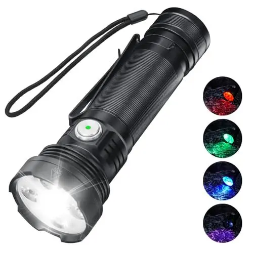 Produktbild: NGOKPYD ET28 Mini Taschenlampe Extrem Hell 2000LM mit Rot Licht/UV/Blau/Grün/Rot Blau Blitzlicht, EDC KleinTaschenlampen Aufladbar IP67 Wasserdicht, mit Clip für Jederzeit verwenden