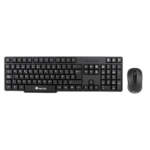 Produktbild: NGS EUPHORIA KIT PT - Kabellose Tastatur und Maus 2.4GHz, Tastatur mit Minimalistischem und Spritzwassergeschütztem Design, QWERTY Portugiesisch, Optische Maus mit 1200 dpi, Ergonomische Maus, Schwarz