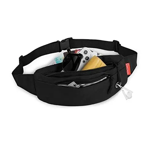 Produktbild: NHOWIN Bauchtasche Gürteltasche für Damen und Herren, Schwarz Wasserdicht Bauchtasche mit 4 Reißverschlusstaschen, Groß Handytasche Hüfttasche für Running, Outdoor Sport, Camping, Wandern, Fahrrad