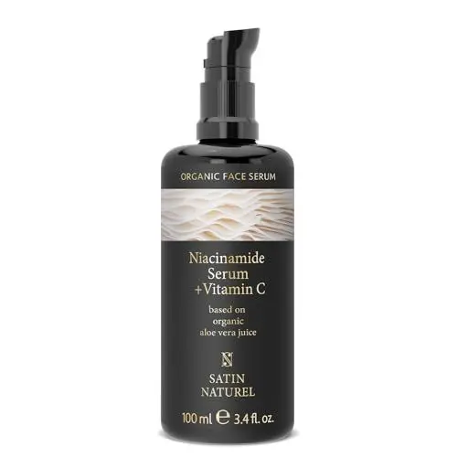 Produktbild: Satin Naturel Niacinamide Serum 100ml - 100% Vegan - Gegen überschüssiges Öl und Rötungen - Poren verkleinern - Mit Vitamin C + Bio Aloe Vera - Beseitigt Hautunreinheiten - Natural Skincare