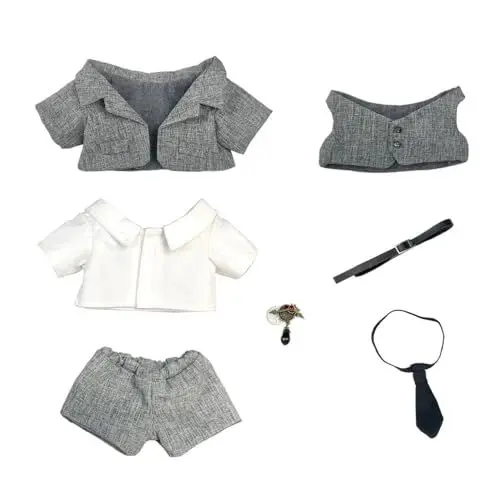 Produktbild: niannyyhouse 20 cm Plüsch Puppe Kleidung Mantel Hemd Hosen Weste Gürtel Krawatte Zubehör Anzug 8'' Puppe Dress Up (Grau), Polychromatisch