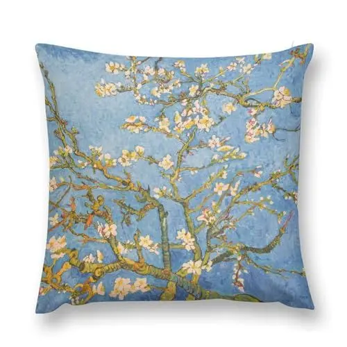 Produktbild: Niapessel Couch-Kissenbezüge, 66 x 66 cm, quadratisch, dekorativer weicher Plüsch-Kissenbezug für Couch und Bett, Motiv: blühender Mandelbaum, Van Gogh