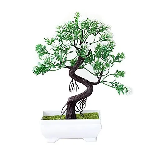 Produktbild: NIBESSER Künstliche Bonsai Baum Pflanze deko Kunstpflanze Künstlicher Bonsai-Baum Kiefer Kunststoff Baum Pflanze für Büro Fensterbank Hof Dekoration(Weiß，B)