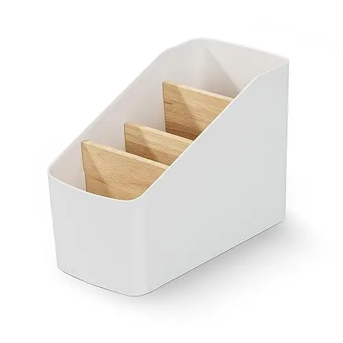 Produktbild: Niboken Fernbedienung Halter Organizer, Holz Schreibtisch Halterung mit 4 Abnehmbar Fächer, TV Klimaanlage Tischhalter Stift Make-Up Aufbewahrungsbox für Büro Schule Wohnzimmer