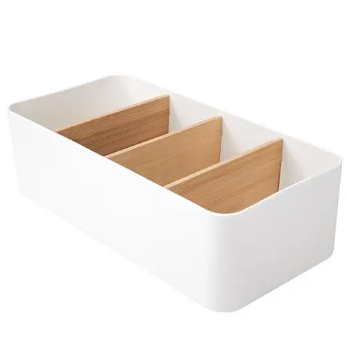 Produktbild: Niboken Schreibtisch Organizer, 4 Fächer Bambus Büro Desk Fernbedienungshalter mit Stifthalter, Aufbewahrungsbox Mehrzweck Aufbewahrungsbox für Stifte,Kosmetika,Smartphones