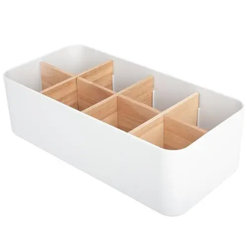 Produktbild: Niboken Schreibtisch Organizer, 8 Fächer Bambus Büro Desk Fernbedienungshalter mit Stifthalter, Aufbewahrungsbox Mehrzweck Aufbewahrungsbox für Stifte,Kosmetika,Smartphones