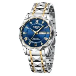 Produktbild: NIBOSI Armbanduhr Herren Uhren Analog Quarz Edelstahl Wasserdicht Armbanduhr Herren Business Casual Designer Uhr für Männer-Gold Blue