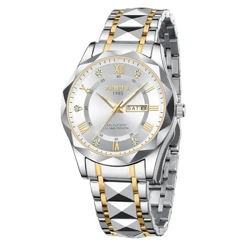 Produktbild: NIBOSI Armbanduhr Herren Uhren Analog Quarz Edelstahl Wasserdicht Armbanduhr Herren Business Casual Designer Uhr für Männer (Gold White)
