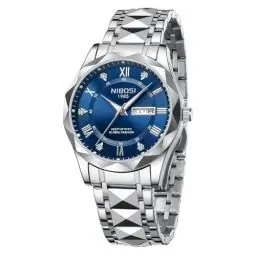 Produktbild: NIBOSI Armbanduhr Herren Uhren Analog Quarz Edelstahl Wasserdicht Armbanduhr Herren Business Casual Designer Uhr für Männer (Silver Blue)