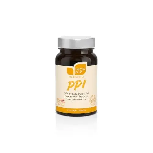 Produktbild: NICApur mediBalance PPI I Nährstoffe bei der Einnahme von Protonenpumpenhemmern & Magensäureblockern I mit B12, B6, C und D, Folsäure, Magnesium und Eisen I Reinsubstanz ohne Zusatzstoffe I 30 Kapseln