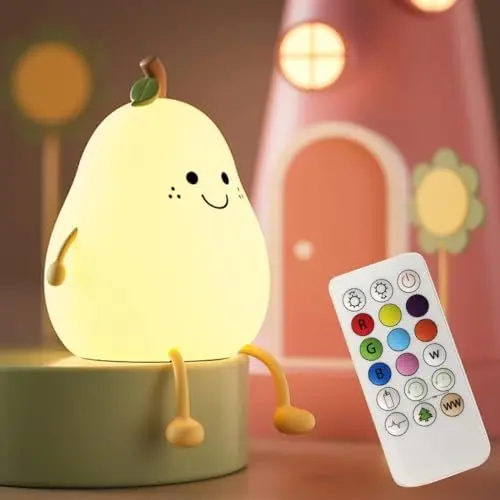 Produktbild: NICE POINT Nachtlicht Kinder - Dimmbare 9 Farben & 3 Lichtmodi mit Fernbedienung/Timer, USB-Aufladbare Fruchtlampe für Schlafzimmer (CE-Zertifiziertes Silikon Kawaii Nachtlicht ab 3 Jahren)