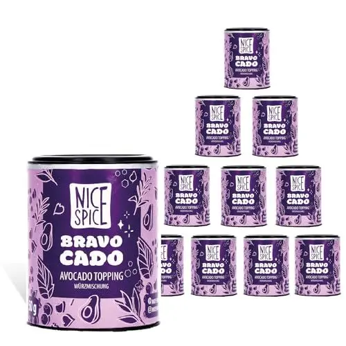 Produktbild: NICE SPICE Bravocado Avocado Topping, 10 Dosen (10 x 50g), Perfekt für Avocado, 6 erlesene Zutaten inklusive Chiliflocken & schwarzer Sesam, Ideale Ergänzung für Avocado-Gerichte