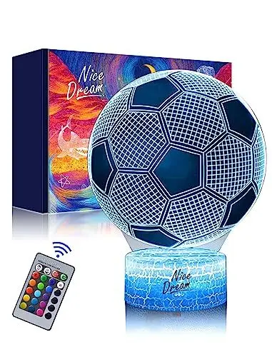 Produktbild: Nice Dream Fußball Nachtlicht für Kinder, 3D Illusion Lampe Kinderzimmer LED Licht, Fernbedienung 16 Farbwechsel Dimmbar, Kinder Schlafzimmer Dekor, Geschenk für Mädchen Junge