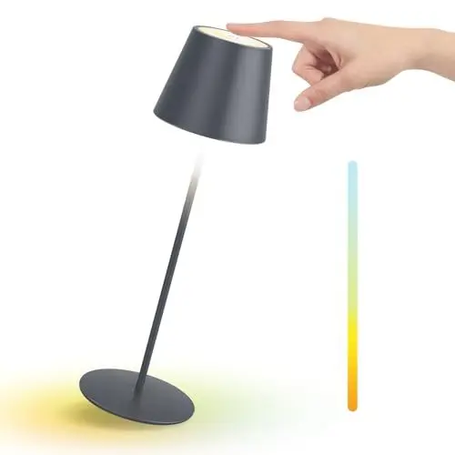 Produktbild: NiceBuy LED Tischlampe Kabellos Dimmbar Touch Kabellose Tischlampe Akku Aufladbar USB Tischleuchte Outdoor IP54 Wasserdichte FüR Indoor Camping (GRAU-A)