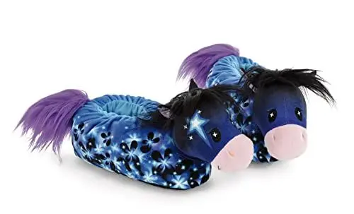 Produktbild: NICI 48758 Pony Starflower Hausschuhe Größe kuschelige Plüsch-Pantoffeln mit stylischem Design für Kinder & Erwachsene, tolle Geschenkidee, blau, 34-37 (M)