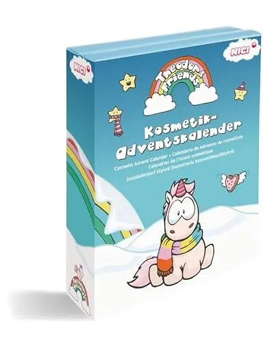 Produktbild: NICI Einhorn Adventskalender 2024 Theodor & Friends Kosmetik blau - Kosmetik Kalender für Adventszeit für Mädchen ab 3 Jahren: Weihnachtskalender für Kinder mit Schminke & Schmuck - 61336