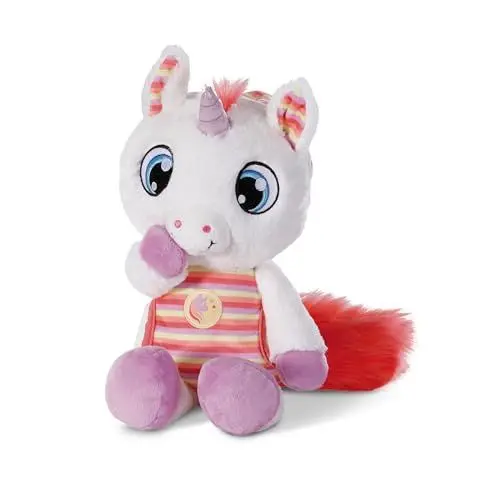 Produktbild: NICI Kuscheltier Schlafmützen Einhorn Myala 22 cm – Flauschiges Stofftier mit gestreiftem Pyjama als Einschlafhilfe für Mädchen, Jungen & Babys, 48884, tolle Geschenkidee, weiß, 22cm