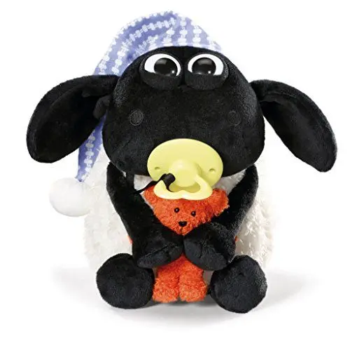 Produktbild: Nici 41470 Shaun The Sheep Schaf Kuscheltier Timmy mit kleinem Bär, Schnuller und Schlafmütze, 25 cm, Farbe: Weiß/Schwarz
