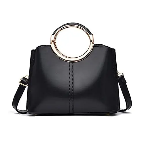 Produktbild: NICOLE & DORIS Damen Henkeltaschen Elegante Frauen Umhängetasche mit Top Griff Mehreren Fächern Designer Tasche Klein Mode Schultertasche Handytasche PU Leder Schwarz