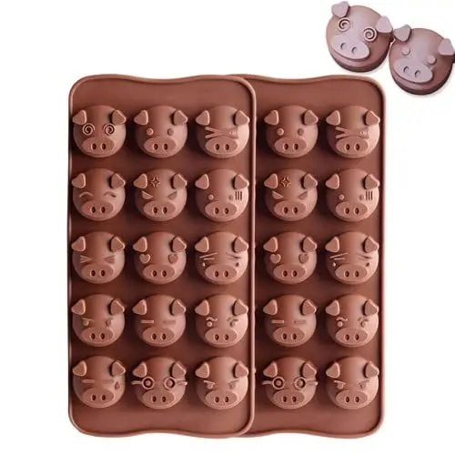 Produktbild: Nicoone Schokolade Formen,2PCS Silikon Schokoladenform Lebensmittelqualität,Antihaftbeschichtet Nettes Schwein Silikonform für Schokolade, Kuchen, Gelee, Pralinenform