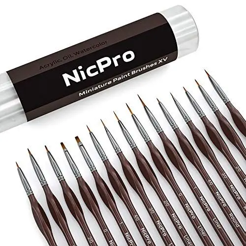 Produktbild: Nicpro Feiner Detail Pinsel Set, 15 Stück Pinselset Malen für Professionelle Künstler für Acryl, Aquarell, Öl, Malen nach Zahlen, Miniatur Modell, Nageldesign, Detailmalereien mit Halter Tasche Braun