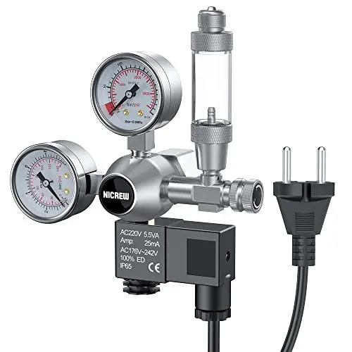 Produktbild: NICREW Außen CO2-Regler für Aquarien, Druckminderer für bepflanztes Aquarium, Doppelmanometer mit Magnetventil, Blasenzähler, Schnittstelle W21,8