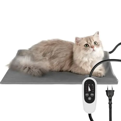 Produktbild: NICREW Haustier Heizkissen für Katze Hund 40x45 cm, Temperatur& Timing Einstellbar Elektrisches Heizkissen mit Anti-Bite-Schlauchwickel Kabel, Grau