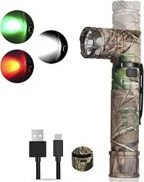 Produktbild: NICRON B70P LED Taschenlampe 1200 Lumen mit Rot und Grünlicht, Magnet, USB Wiederaufladbare 90 Grad Drehbar Kopf IP65 Wasserfest für Outdoor Nachtsicht 100 Stunden Lebensdauer